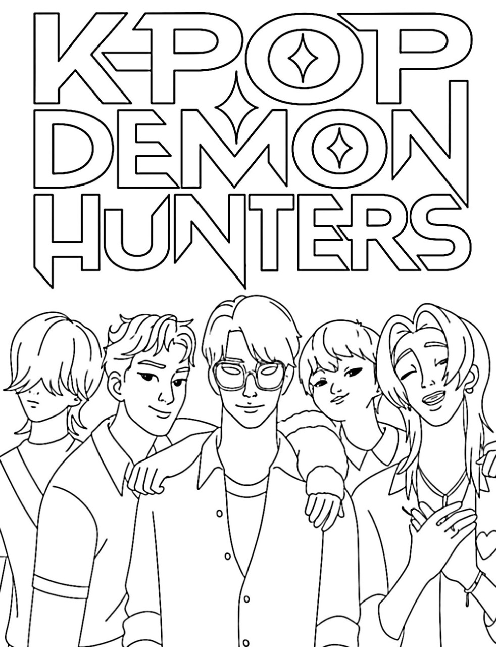 Desenho das Guerreiras K-Pop caçando demônios para colorir
