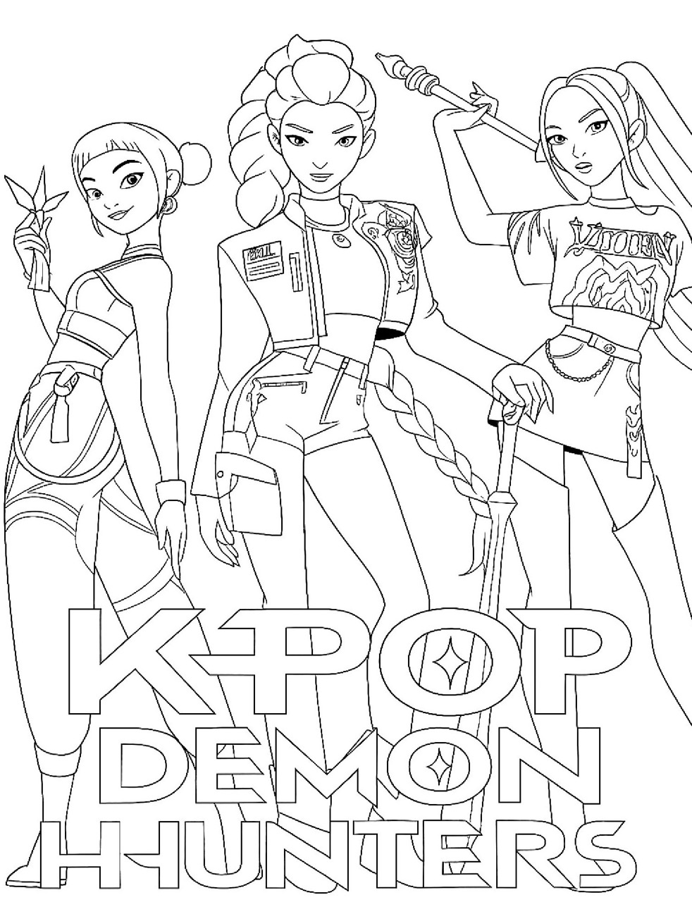 Desenho das Guerreiras K-Pop Demon Hunters para imprimir e colorir