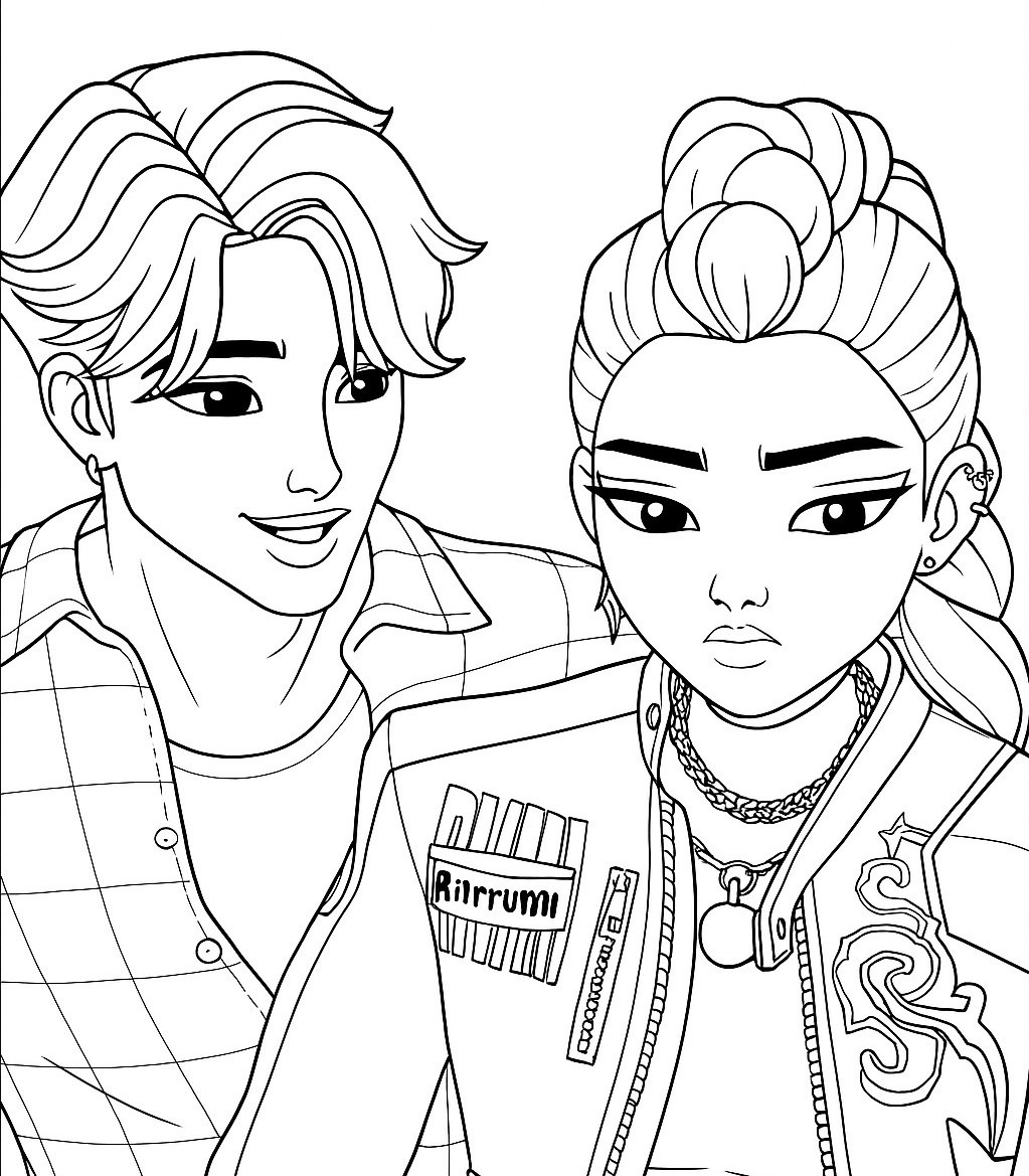 Desenho das Guerreiras K-Pop com personagens para colorir
