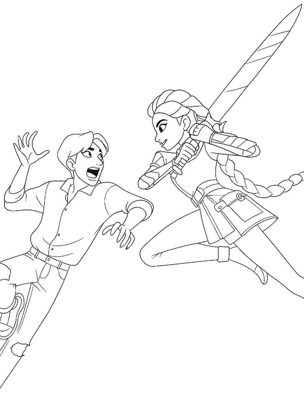 Desenho das Guerreiras K-Pop lutando com espada para colorir