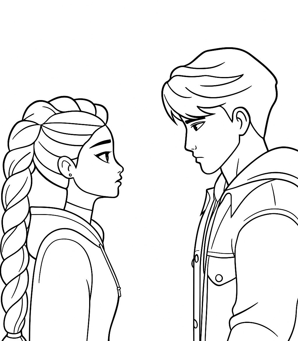 Desenho de casal de Guerreiras do k-Pop para imprimir e colorir