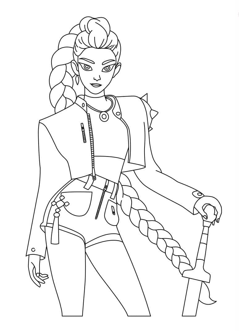 Desenho das Guerreiras do k-Pop com espada para imprimir e colorir