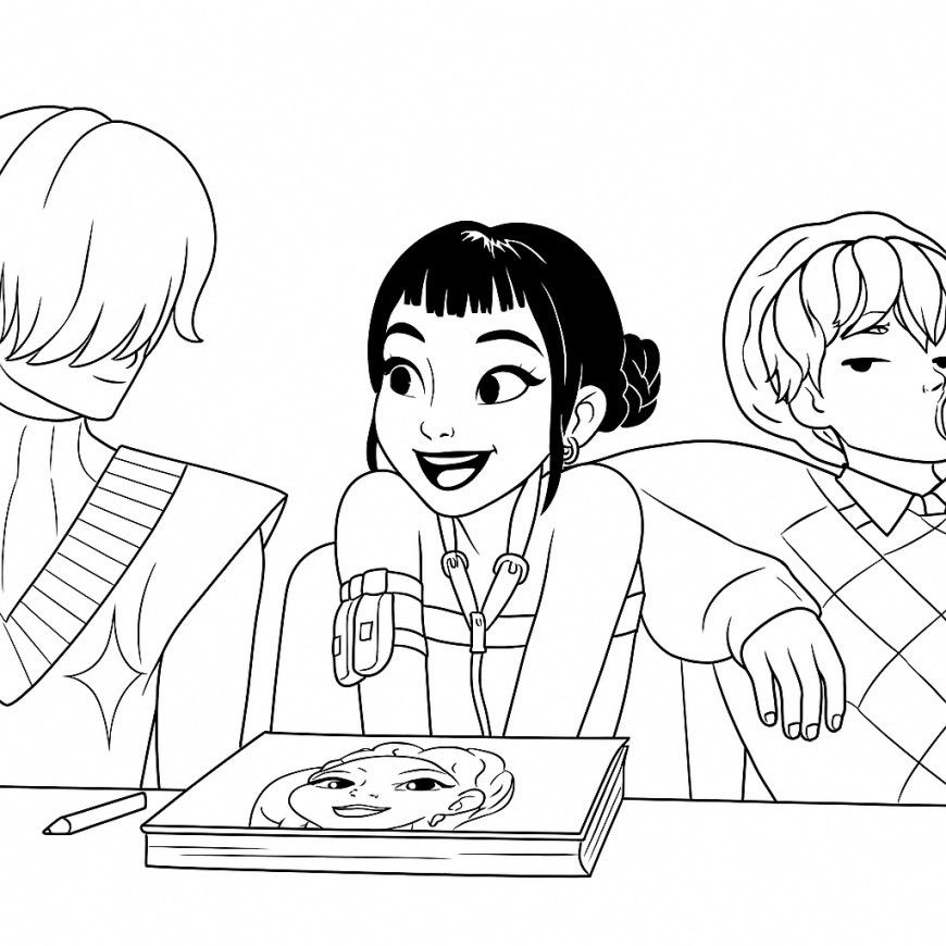 Desenho das Guerreiras K-Pop em reunião para colorir