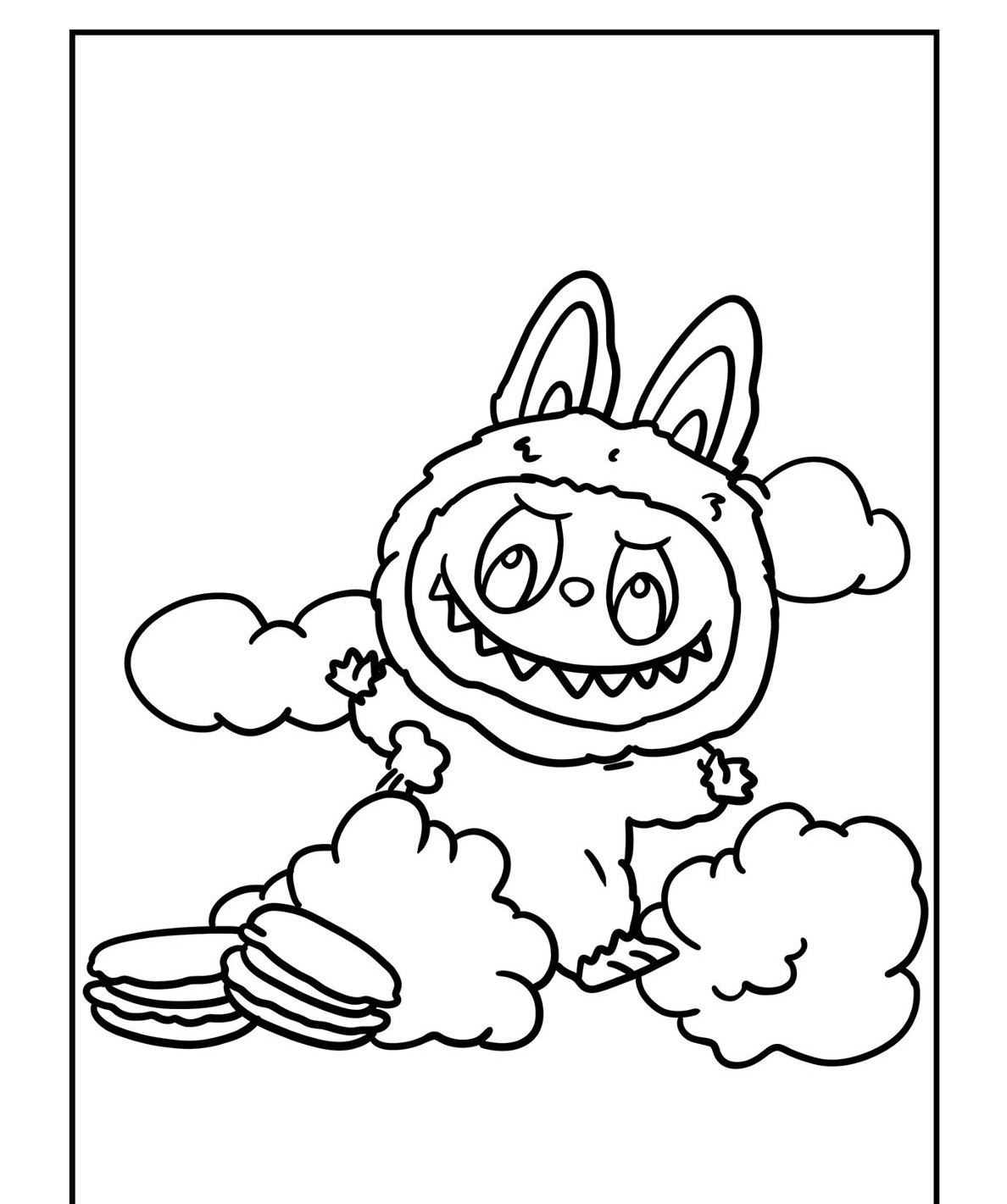 Desenho Labubu comolando biscuit e nuvens para colorir