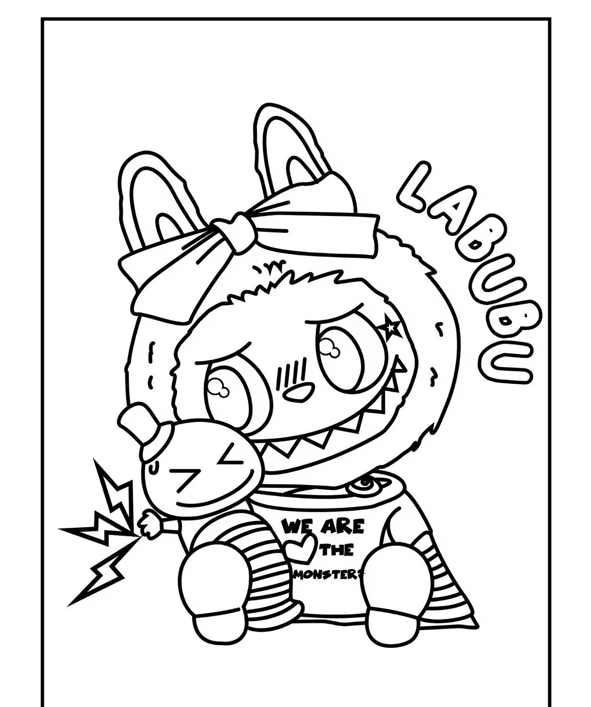 Desenho Labubu fofo com brinquedo para imprimir e colorir