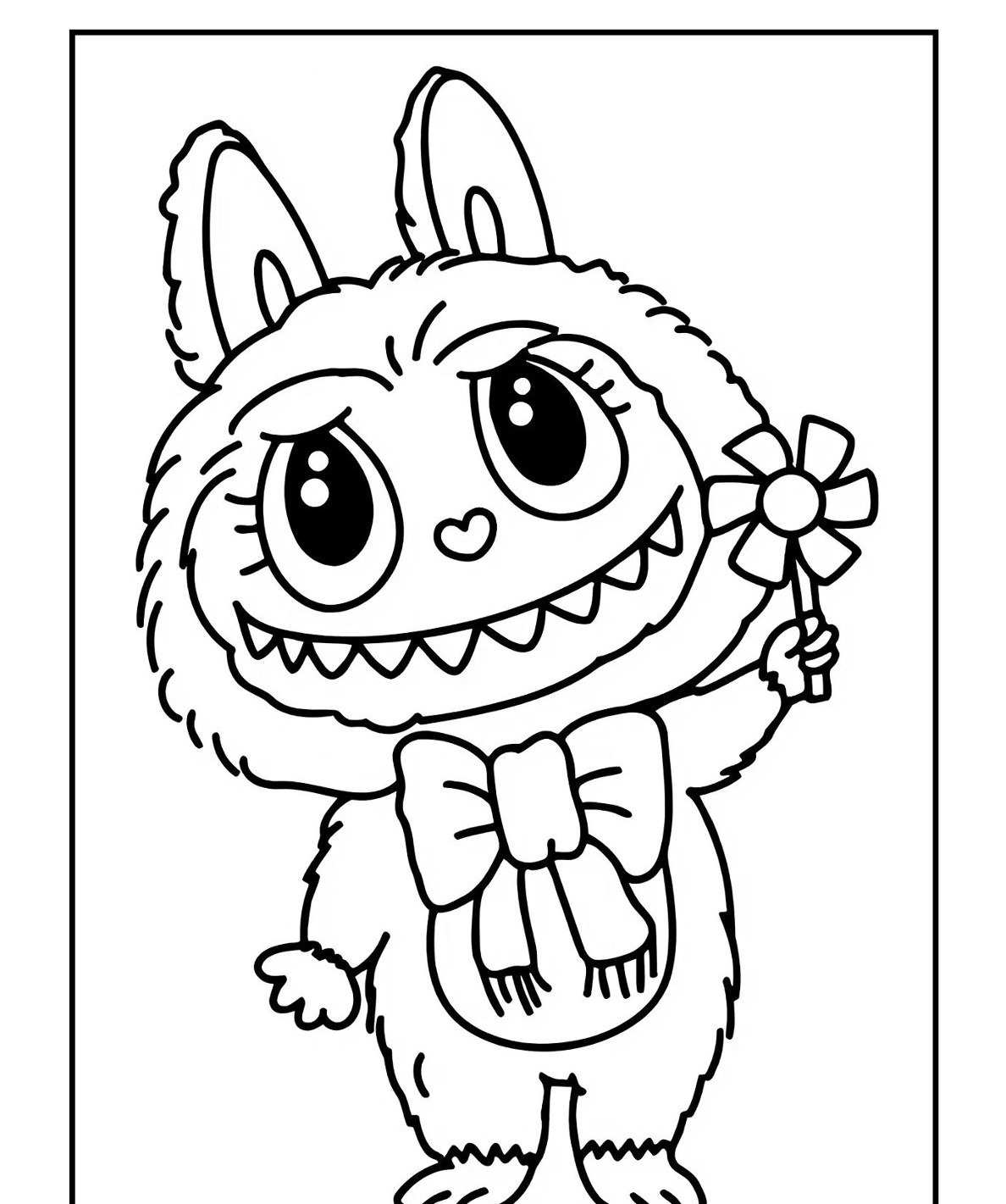Desenho Labubu segurando um pirulito para imprimir e colorir