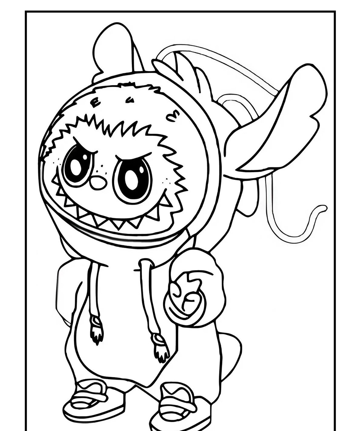 Desenho Labubu divertido em traje de monstro para colorir