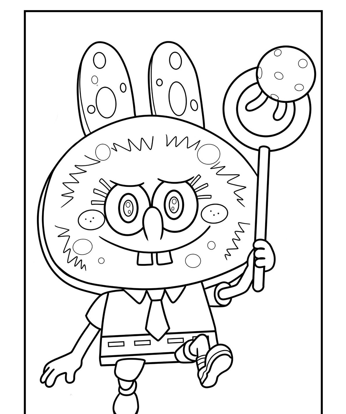 Desenho Labubu divertido com bastão e sorriso feliz