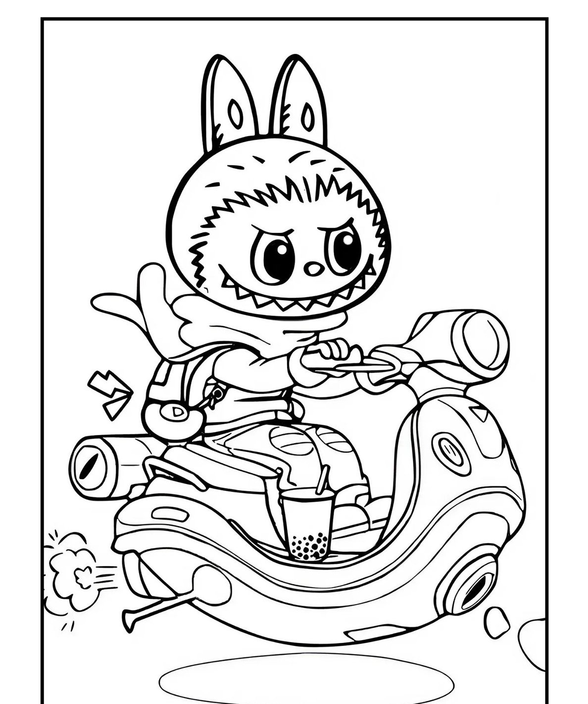 Desenho Labubu andando de patinete para imprimir e colorir