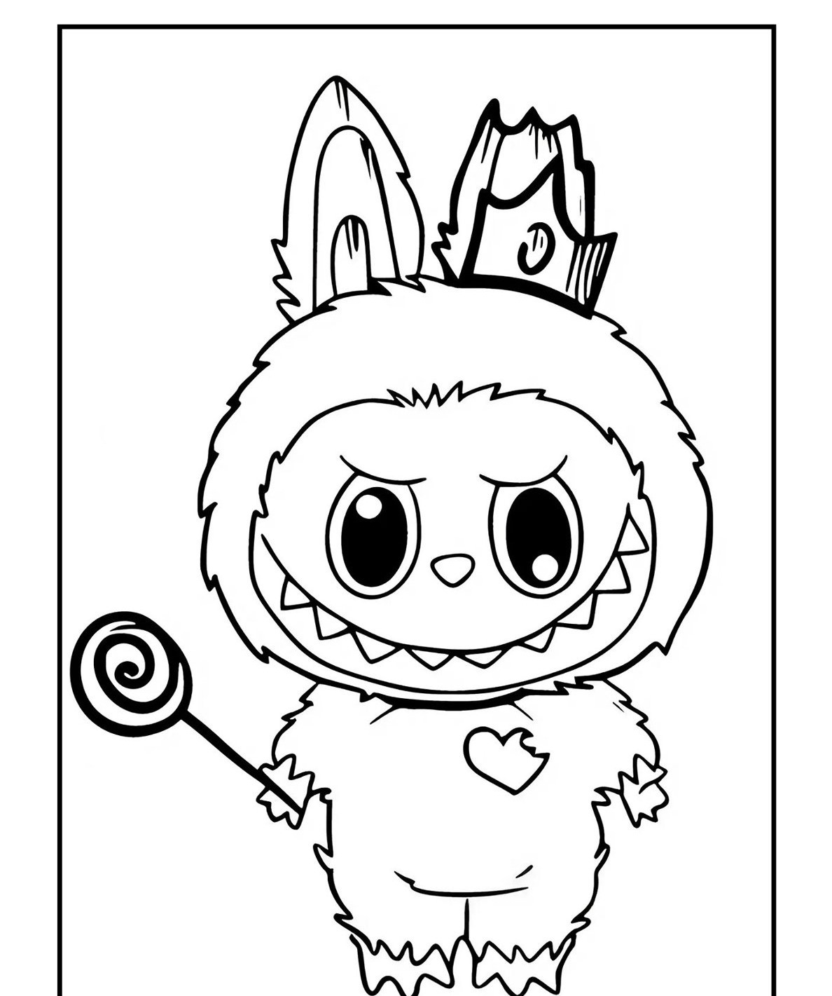 Desenho Labubu com coração e pirulito para imprimir e colorir