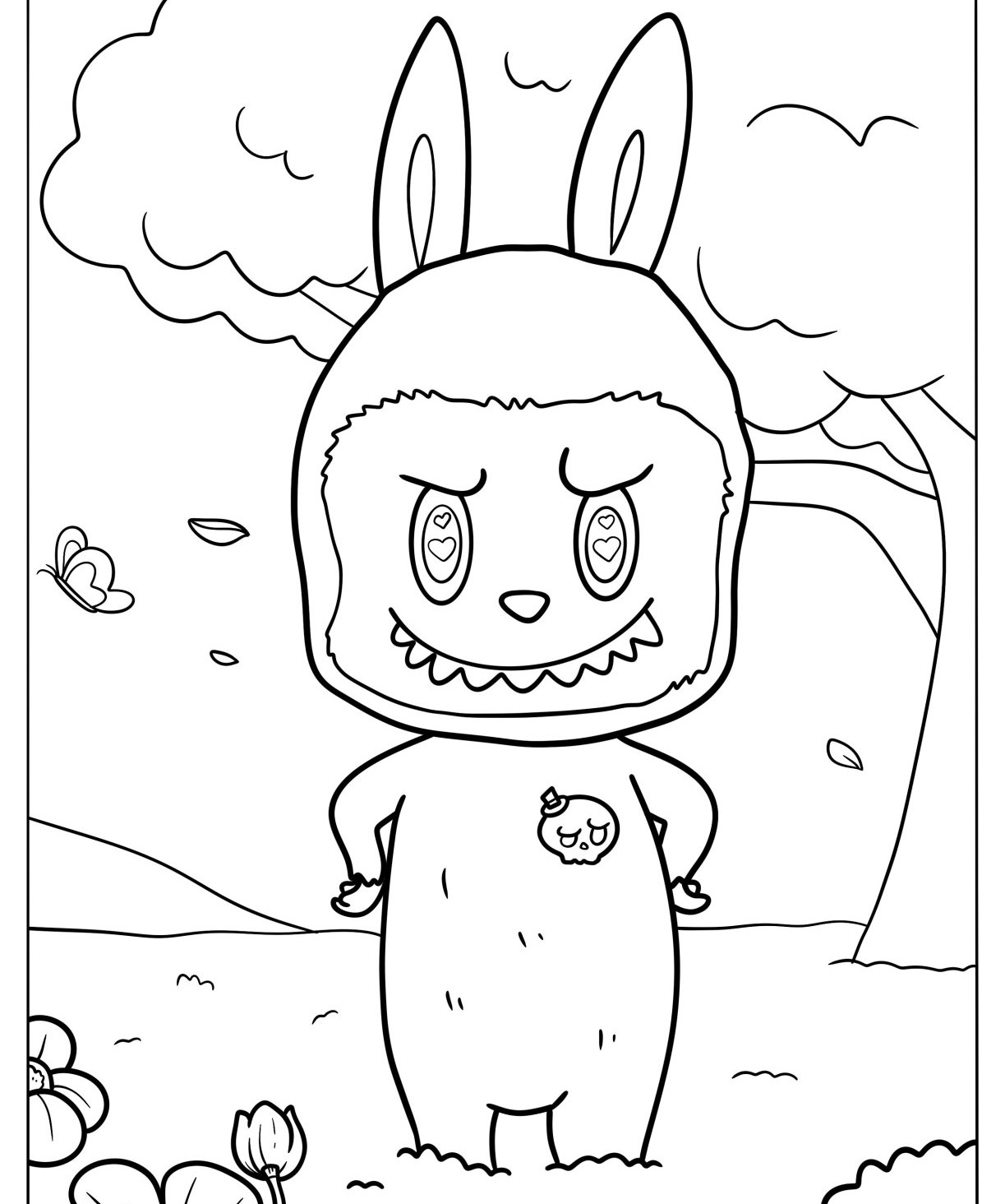 Desenho Labubu com orelhas de coelho para imprimir e colorir