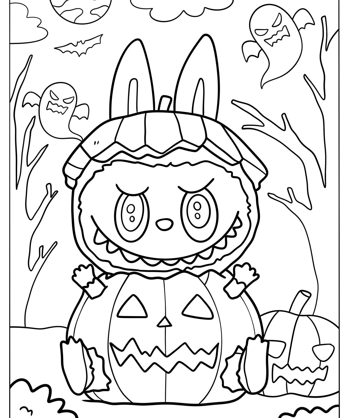 Desenho Labubu Fantasioso de Halloween para imprimir e colorir
