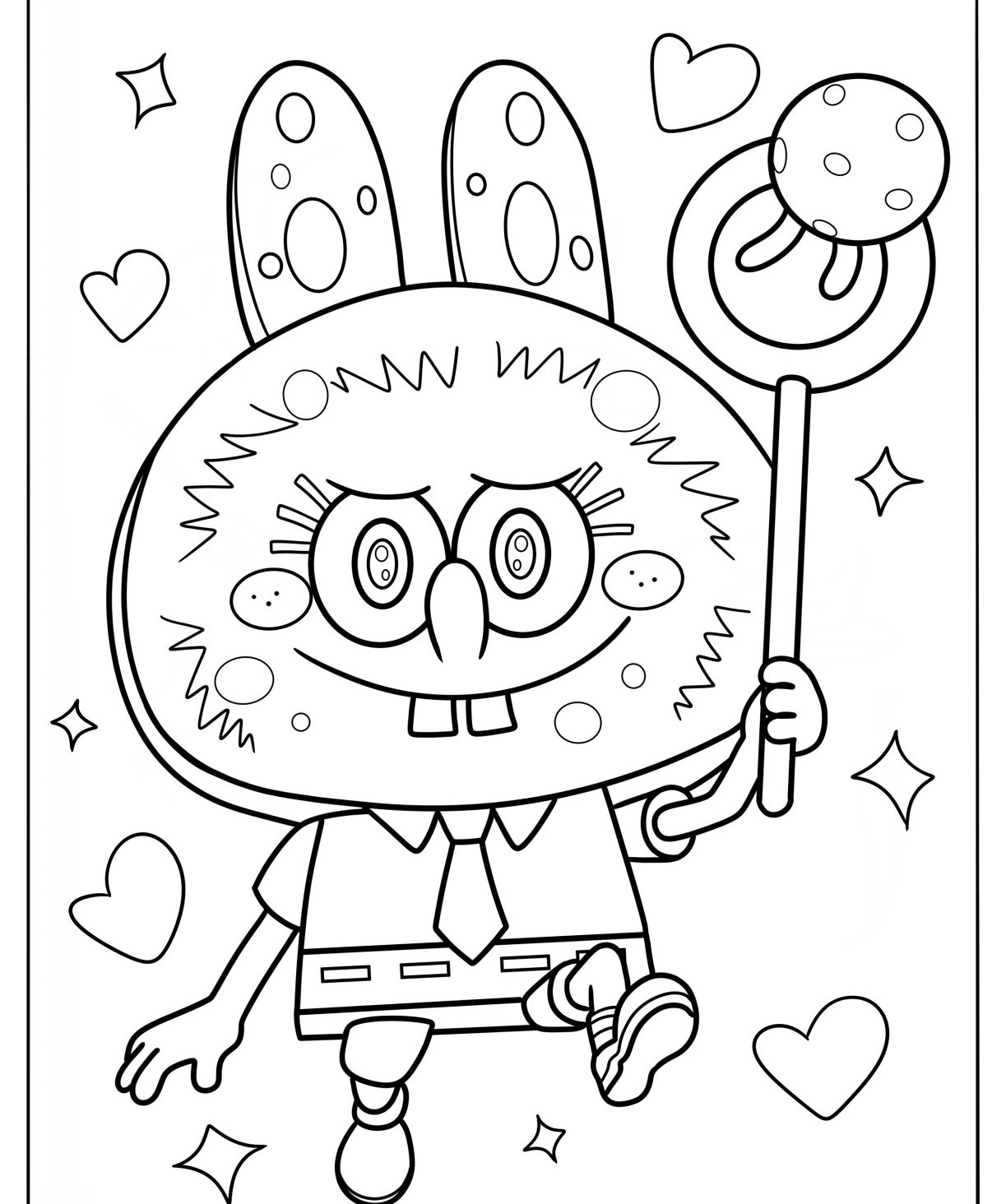 Desenho Labubu coelho segurando uma varinha e coração