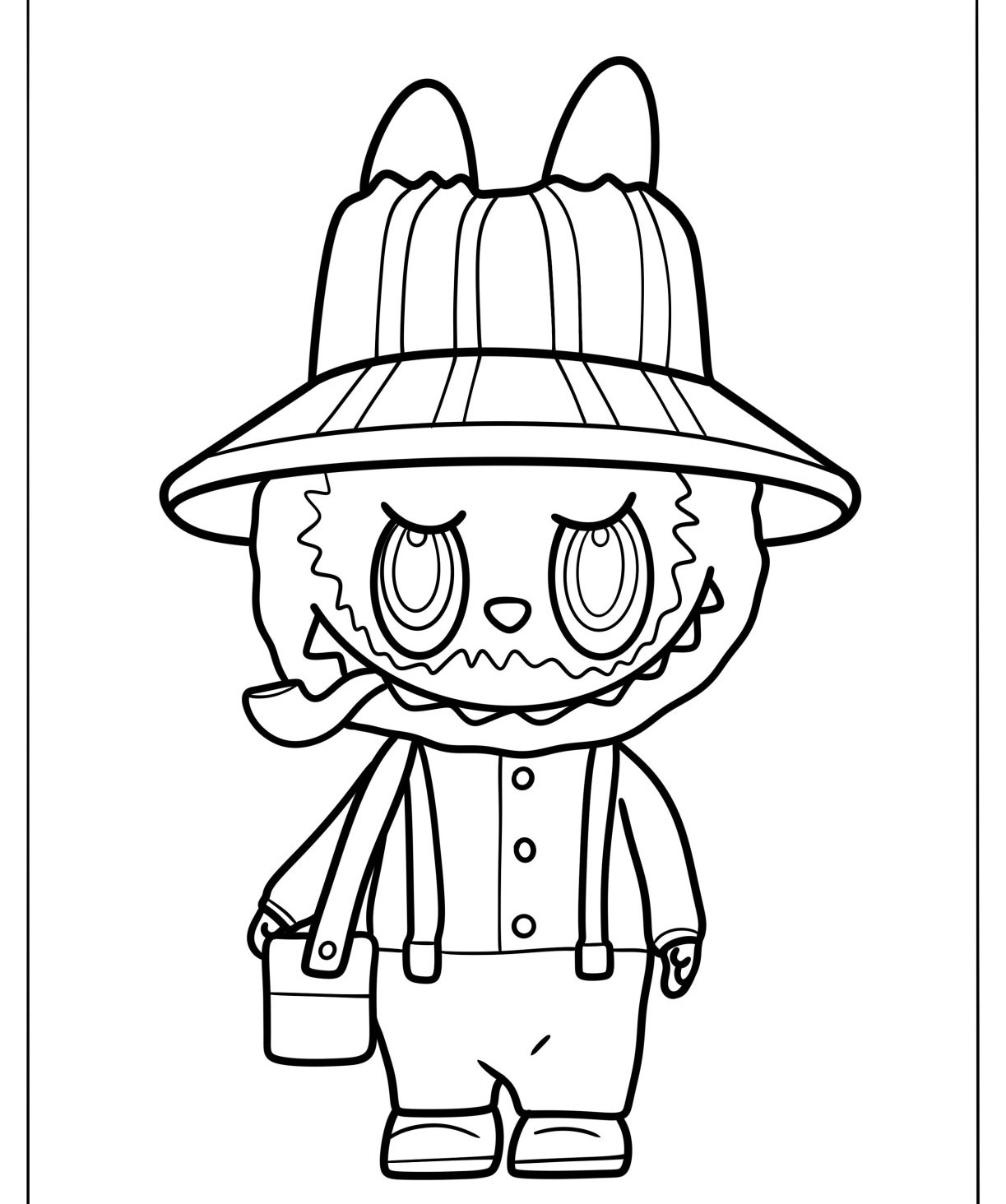 Desenho Labubu boneco com chapéu e balde para colorir