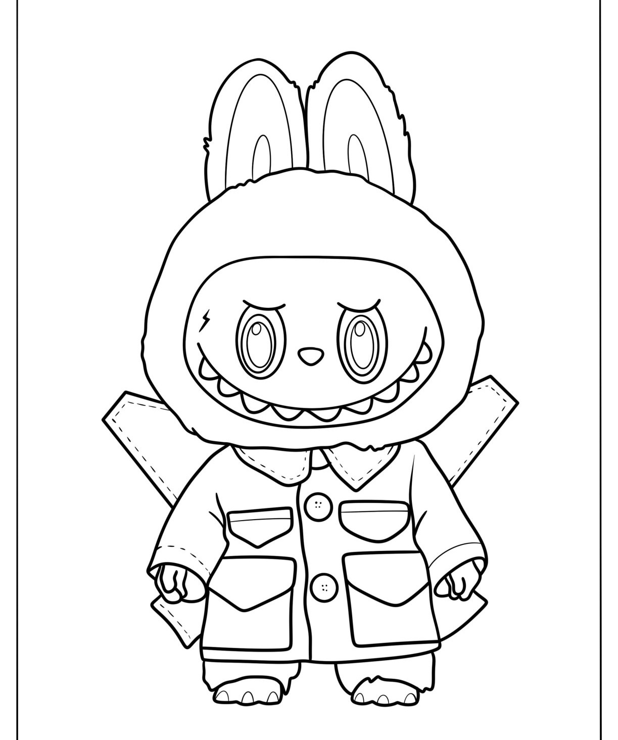 Desenho Labubu Coelhinho em roupa para imprimir e colorir