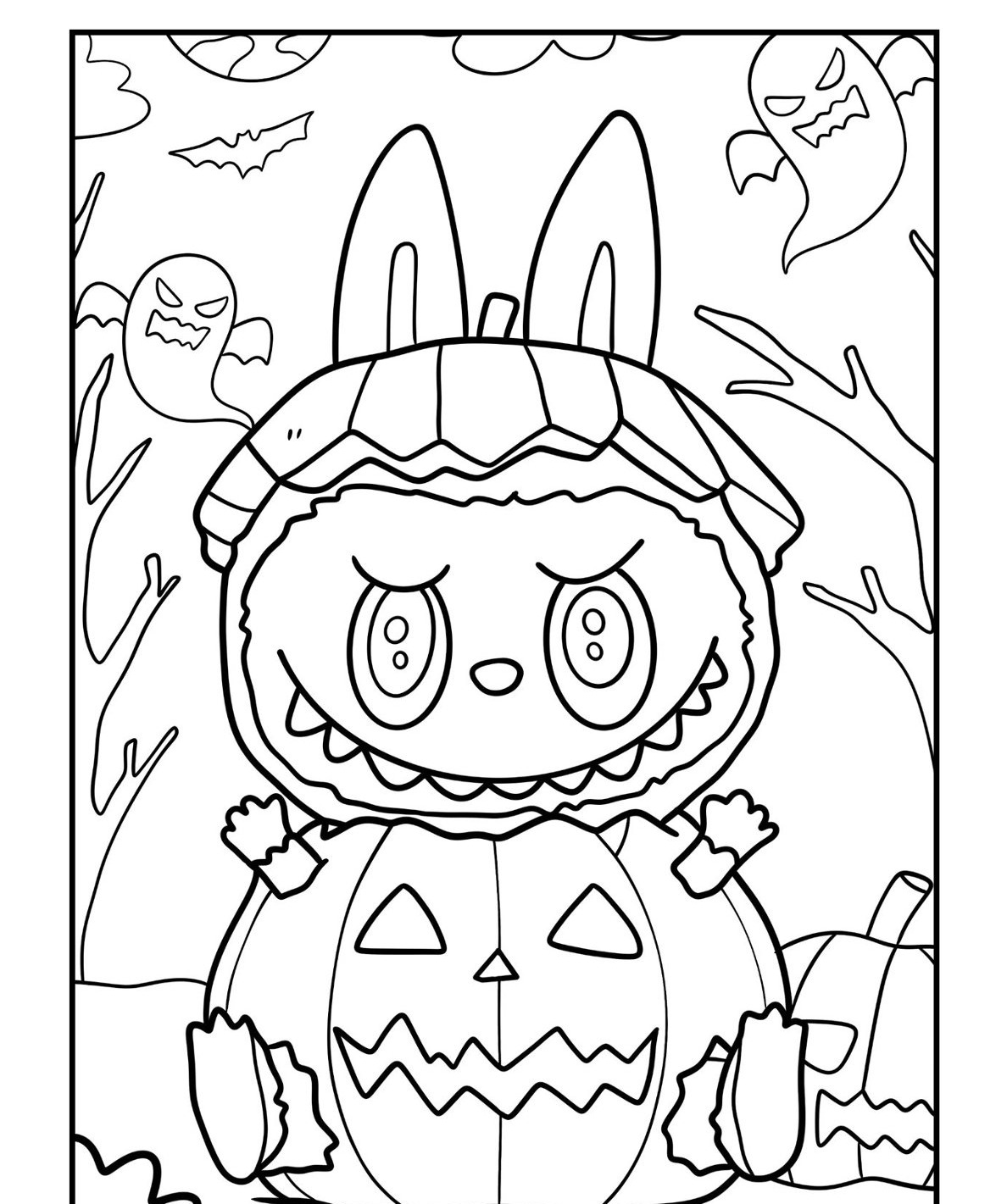 Desenho Labubu de boneco de Halloween para imprimir e colorir