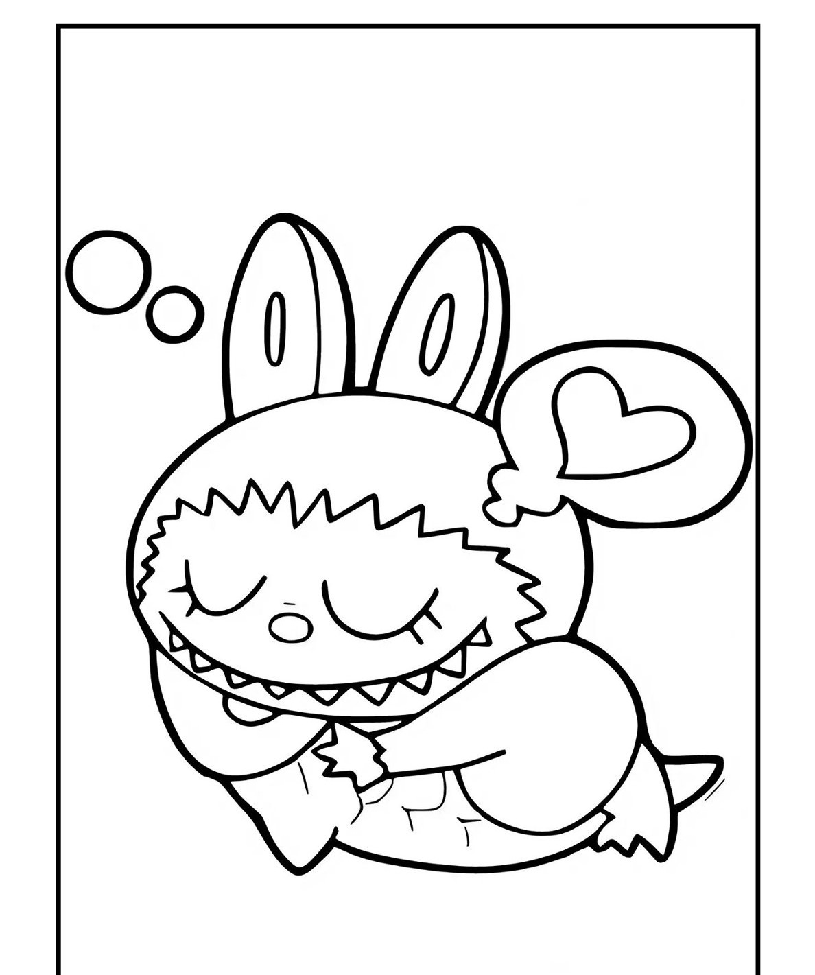 Desenho Labubu Sonhando com um Coração para colorir