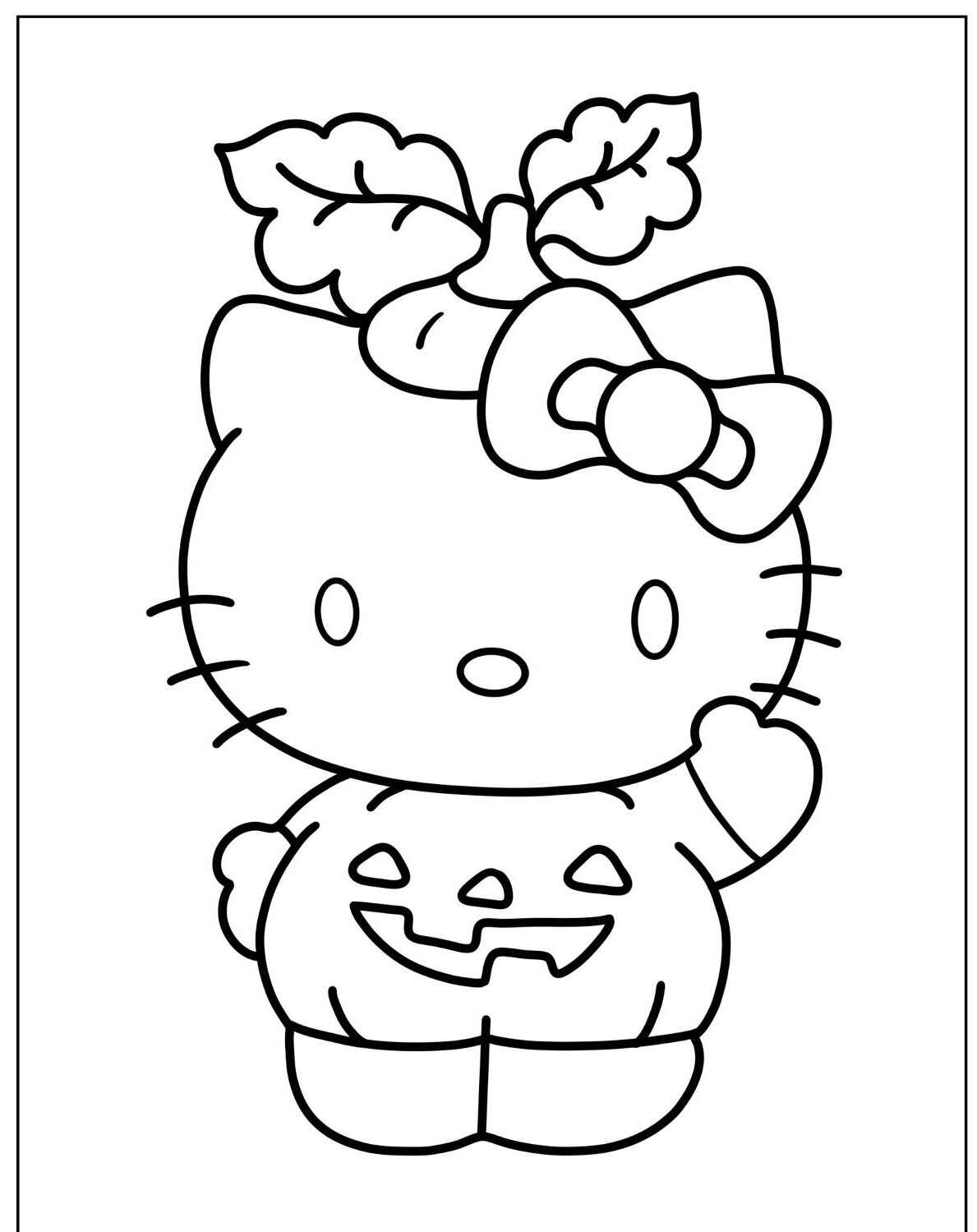 Desenho da Hello Kitty com fantasia de Halloween para colorir