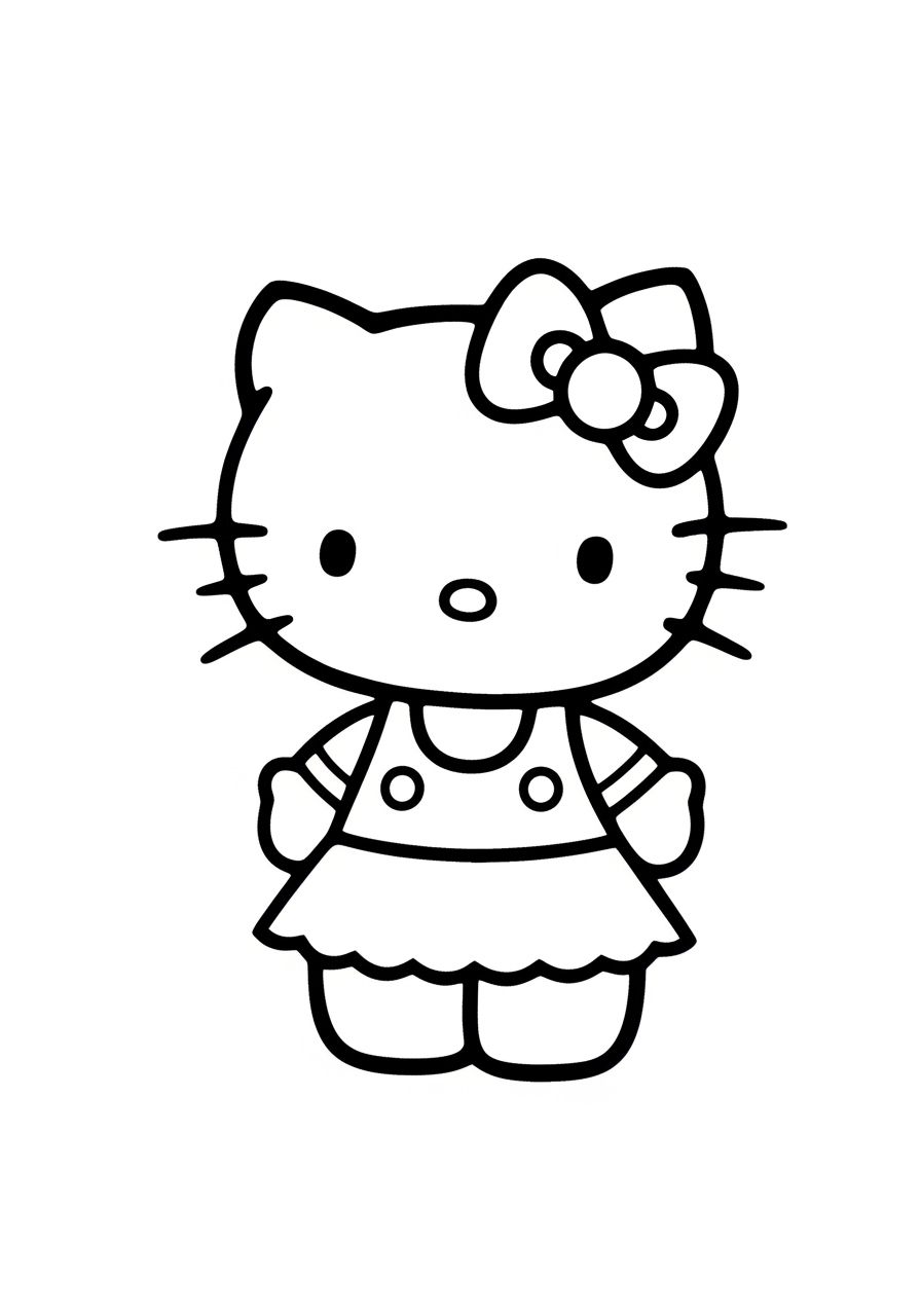Desenho da Hello Kitty com vestido para imprimir e colorir