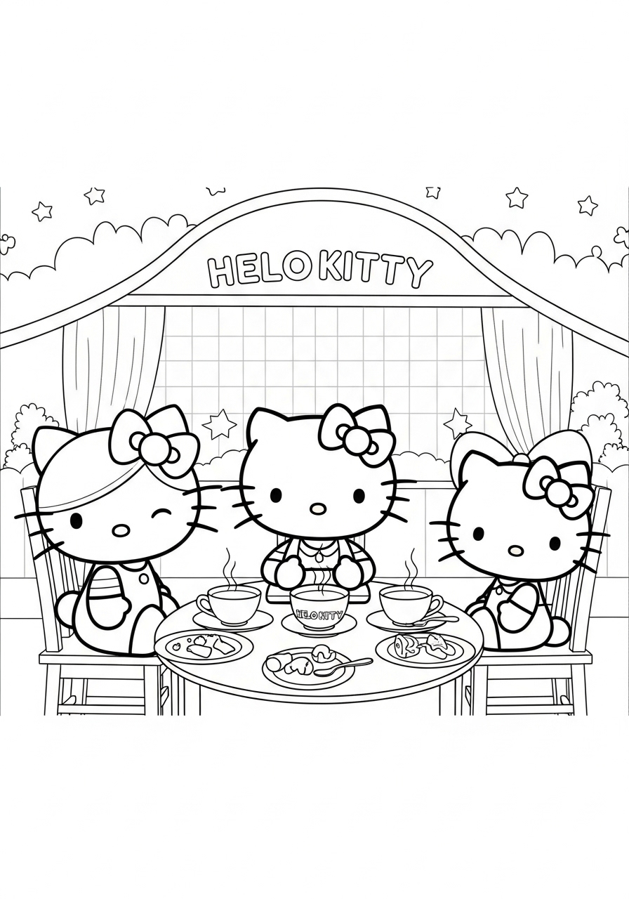 Desenho da Hello Kitty em um piquenique para colorir