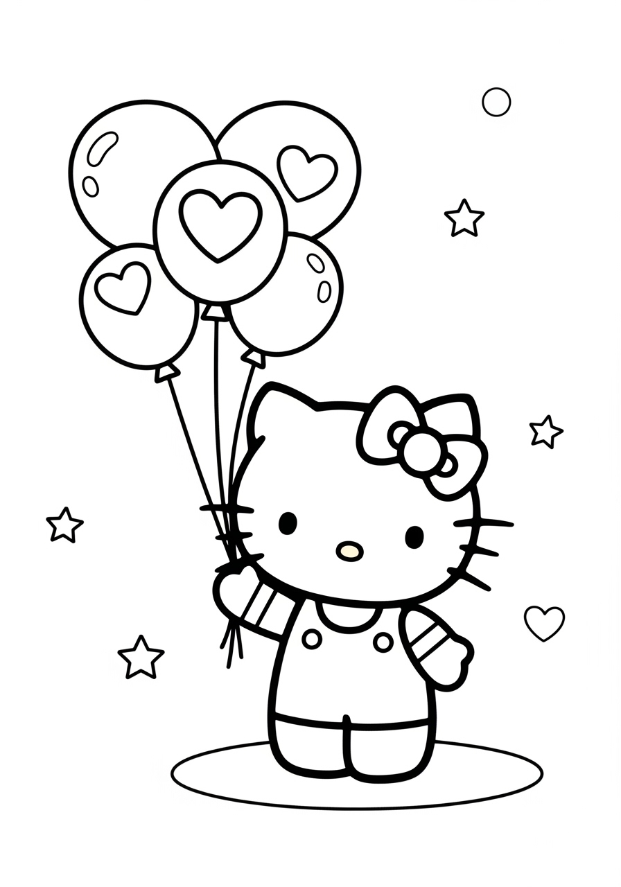 Desenho da Hello Kitty com balões para colorir