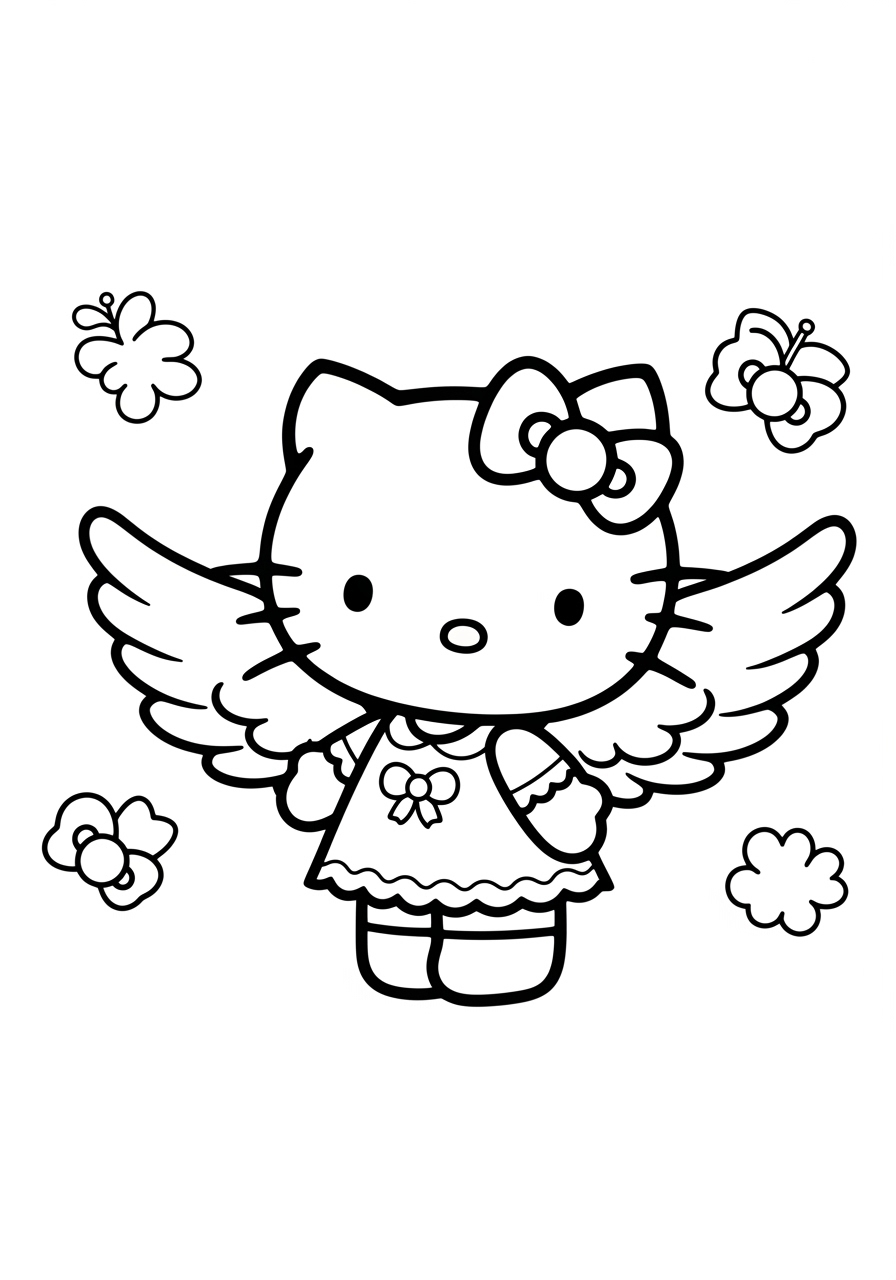 Desenho da Hello Kitty com asas para imprimir e colorir