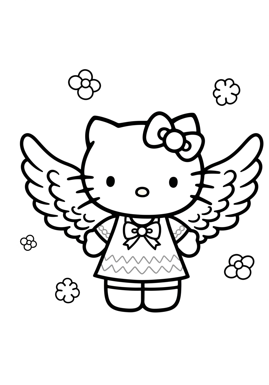 Desenho da Hello Kitty com asas para imprimir e colorir