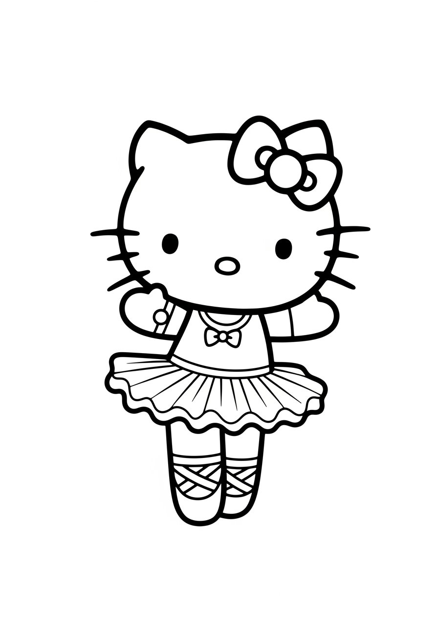 Desenho da Hello Kitty como bailarina para imprimir e colorir