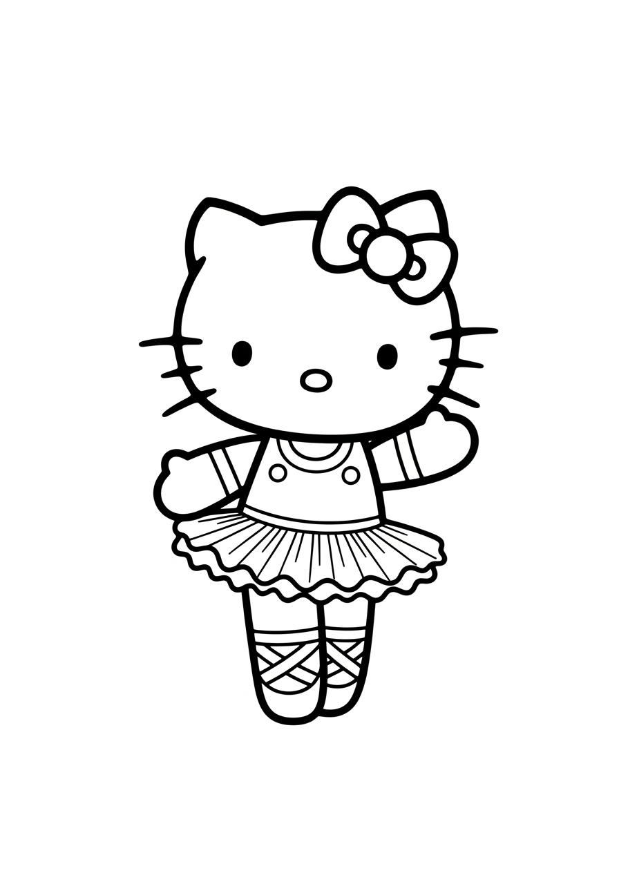 Desenho da Hello Kitty dançando como bailarina para colorir