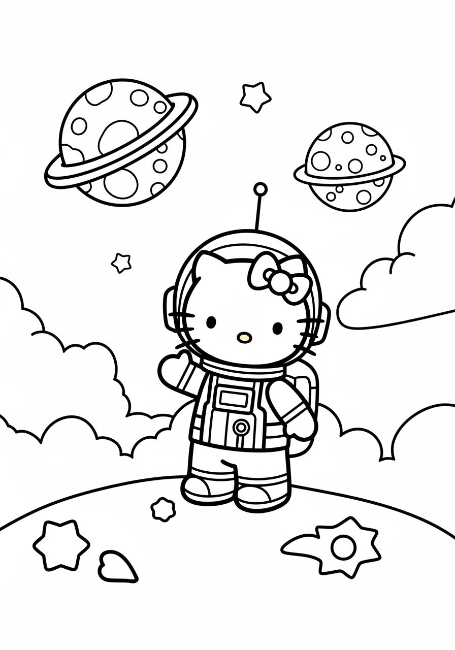 Desenho da Hello Kitty astronauta para imprimir e colorir
