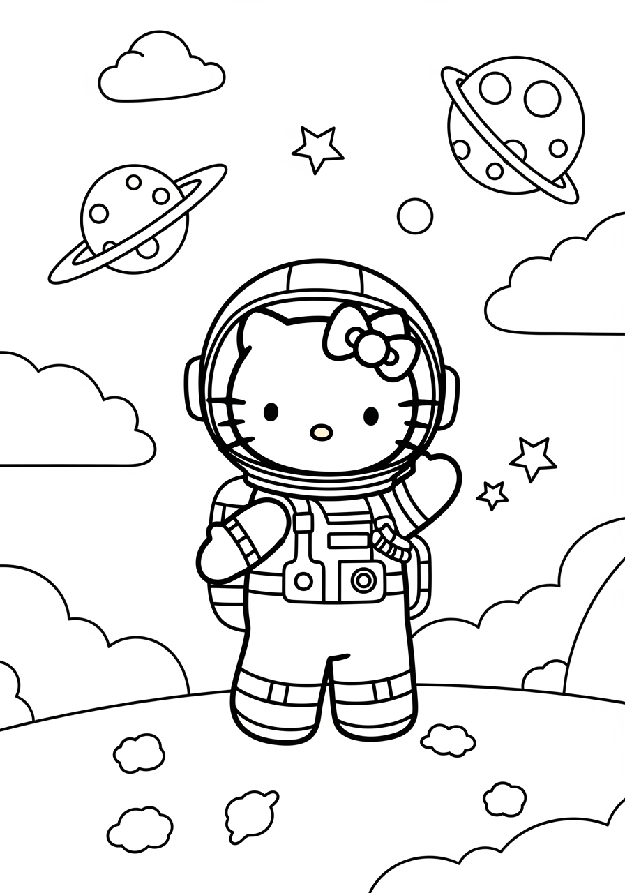 Desenho da Hello Kitty astronauta para imprimir e colorir