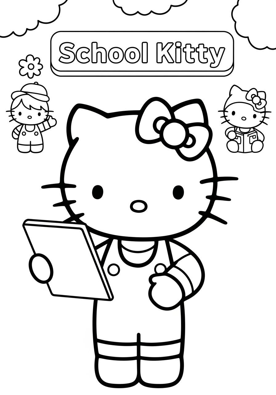 Desenho da Hello Kitty na escola para imprimir e colorir