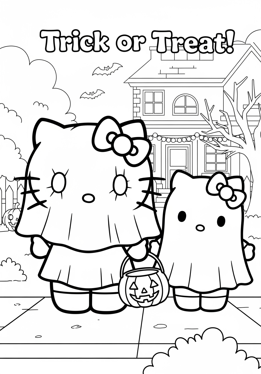 Desenho da Hello Kitty fantasiada para imprimir e colorir