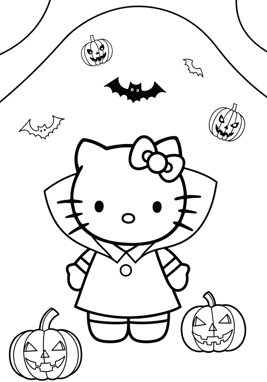 Desenho da Hello Kitty para imprimir e colorir no Halloween