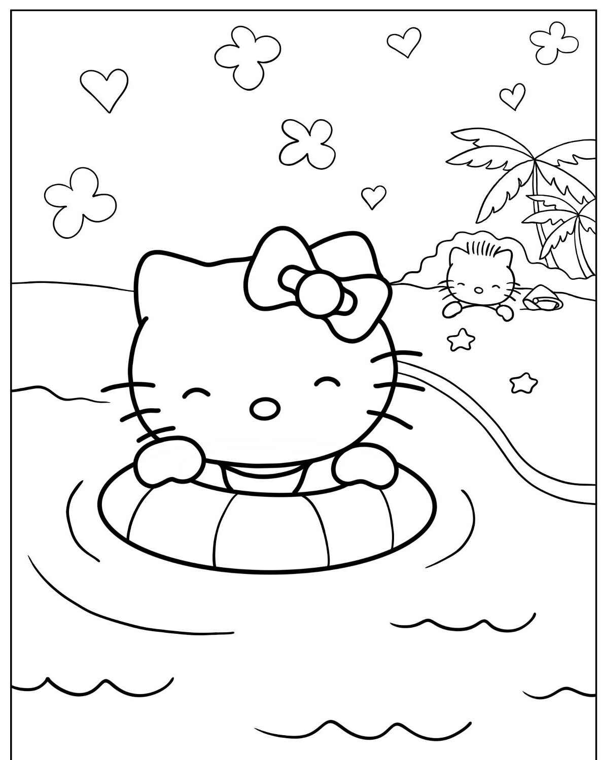 Desenho da Hello Kitty no inflável na água para colorir