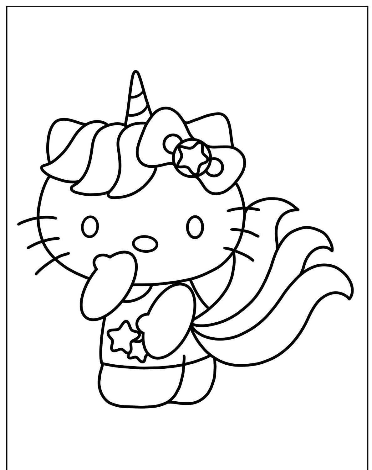 Desenho da Hello Kitty como unicórnio para imprimir e colorir