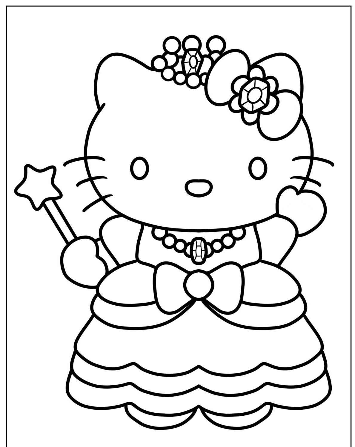 Desenho da Hello Kitty como princesa para imprimir e colorir