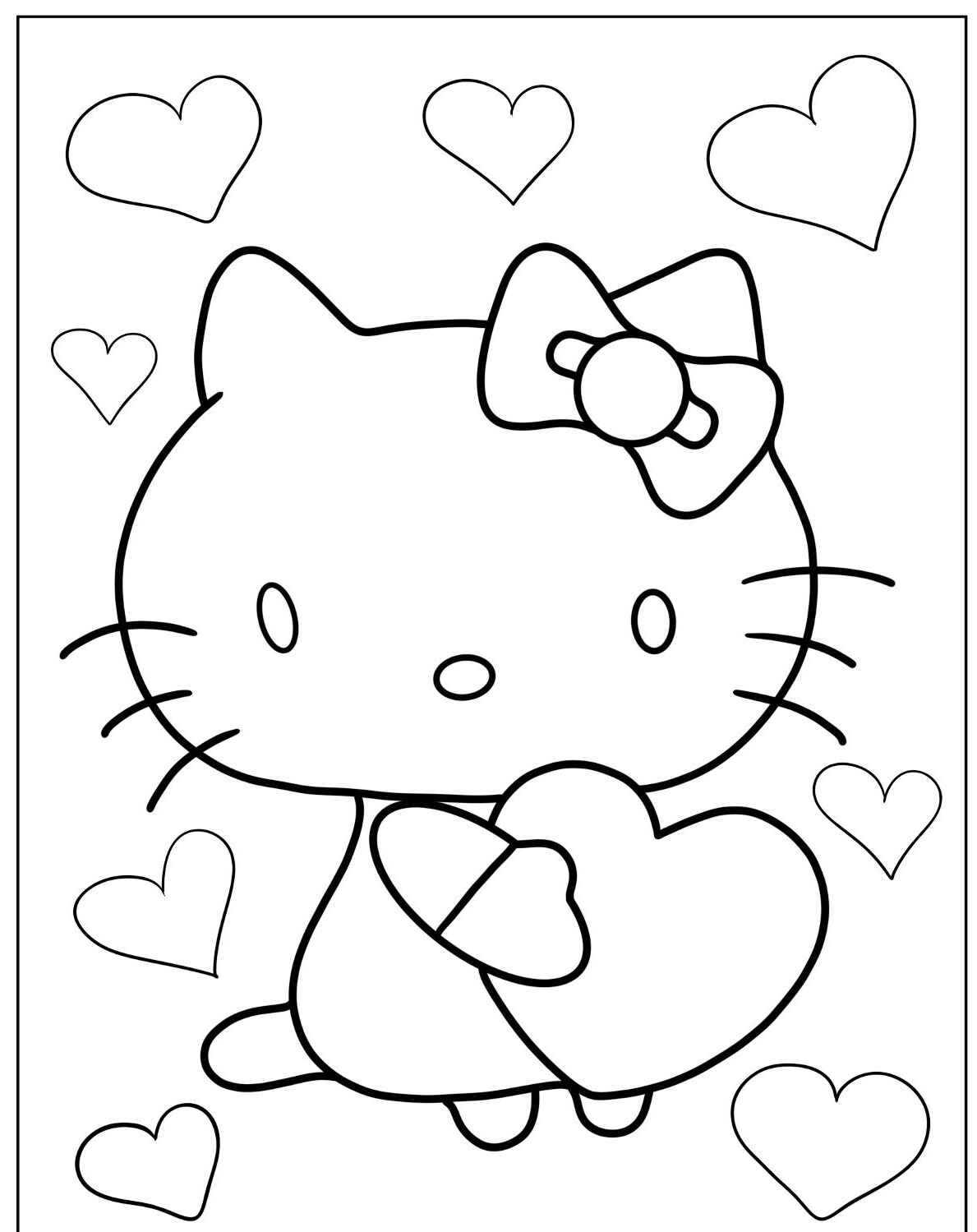 Desenho da Hello Kitty segurando um coração para colorir