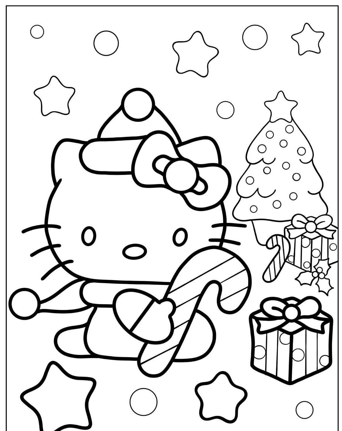 Desenho da Hello Kitty com boné segurando bastão para colorir