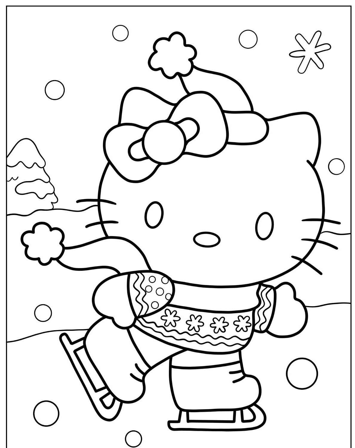 Desenho da Hello Kitty patinando para imprimir e colorir