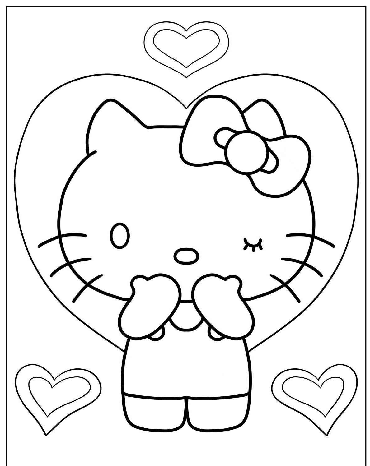 Desenho da Hello Kitty com corações para imprimir e colorir