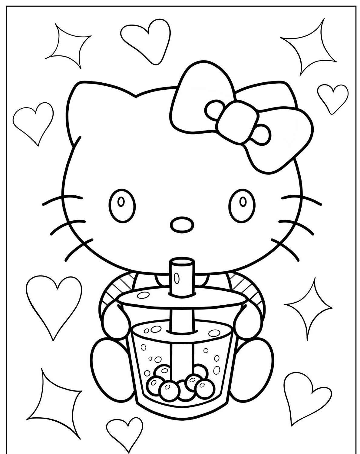 Desenho da Hello Kitty segurando um balde para colorir