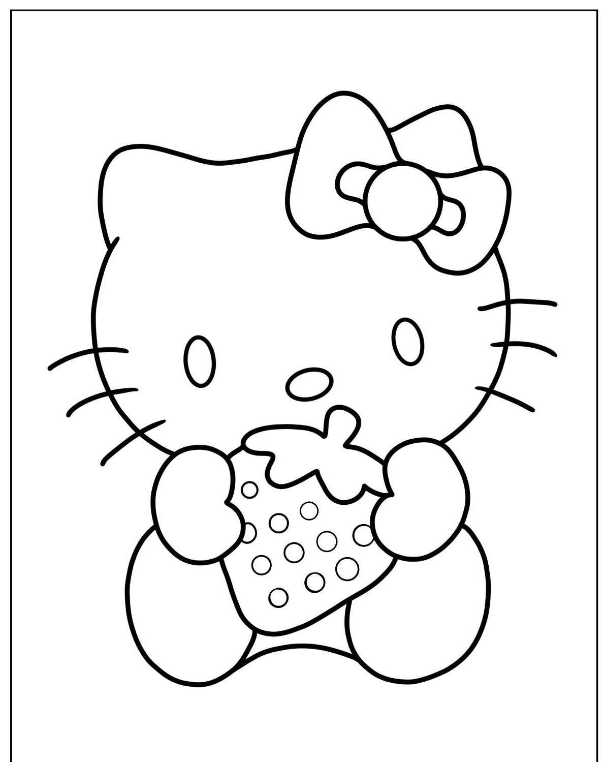 Desenho da Hello Kitty segurando morango para colorir