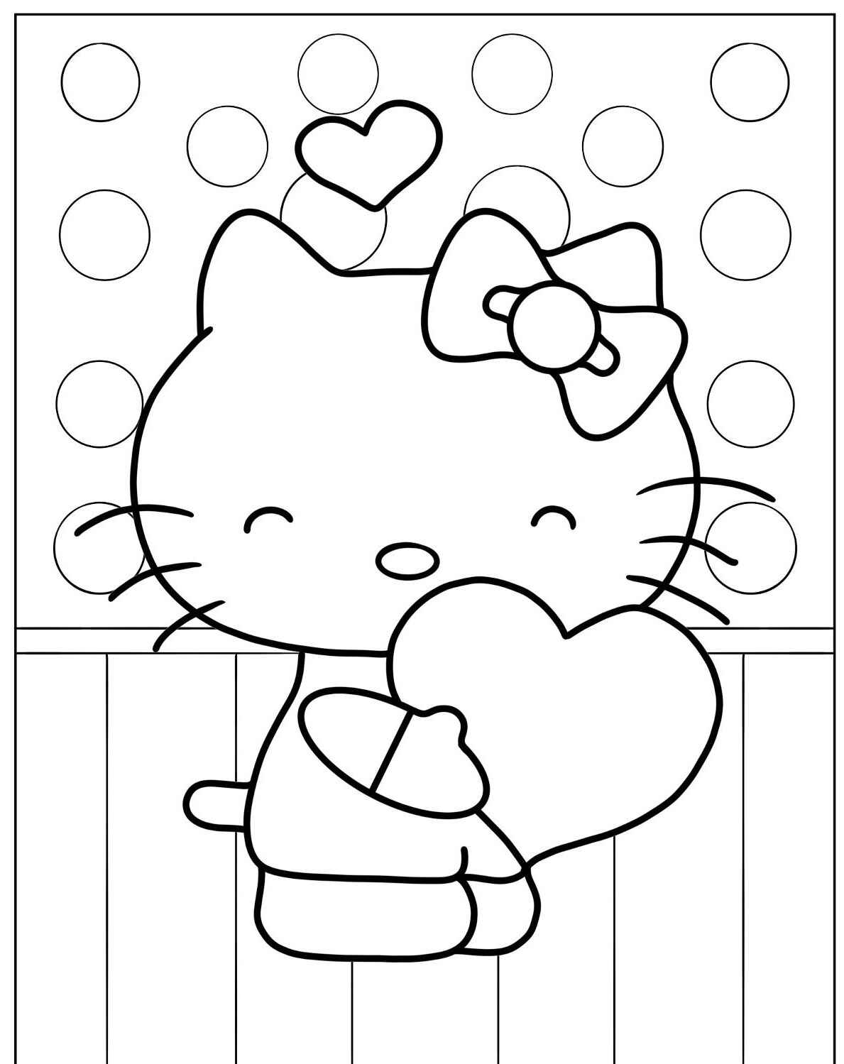 Desenho da Hello Kitty segurando um coração para colorir