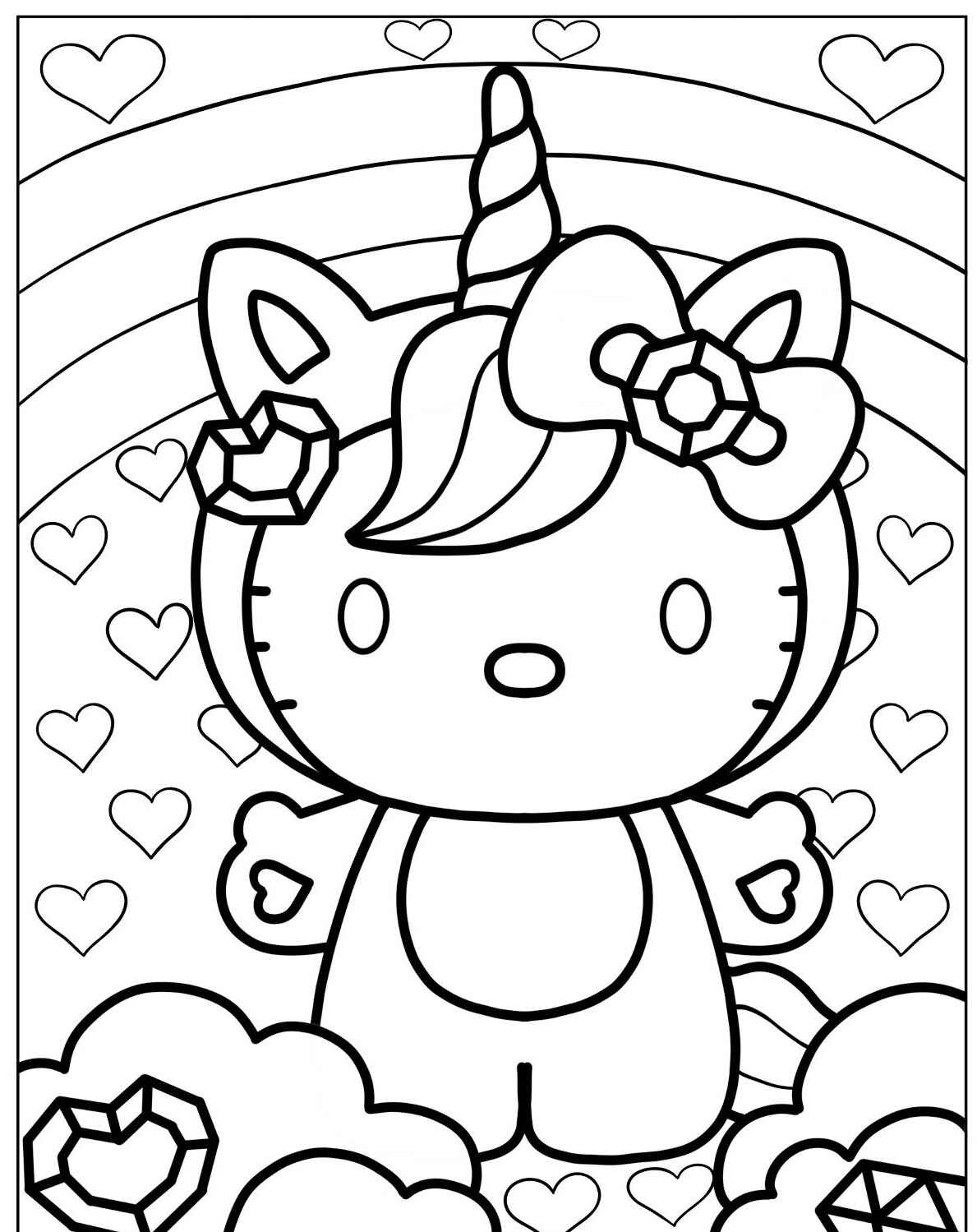 Desenho da Hello Kitty de unicórnio para imprimir e colorir
