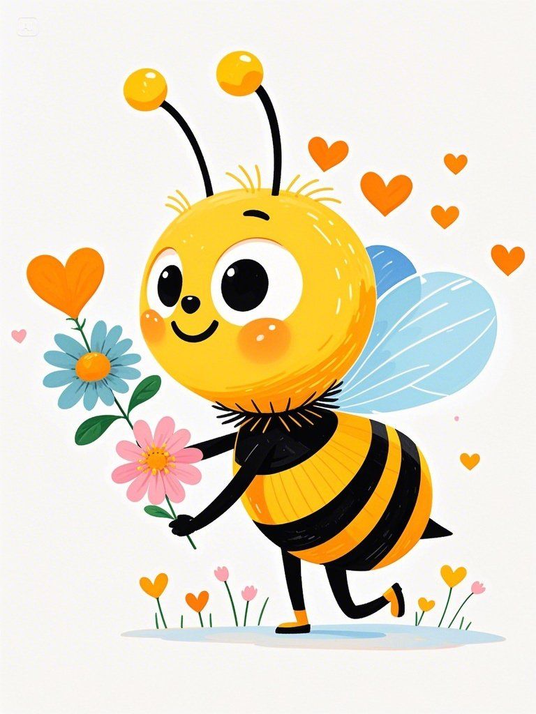 Desenhos de Abelha Abelha fofa segurando flores para desenhar