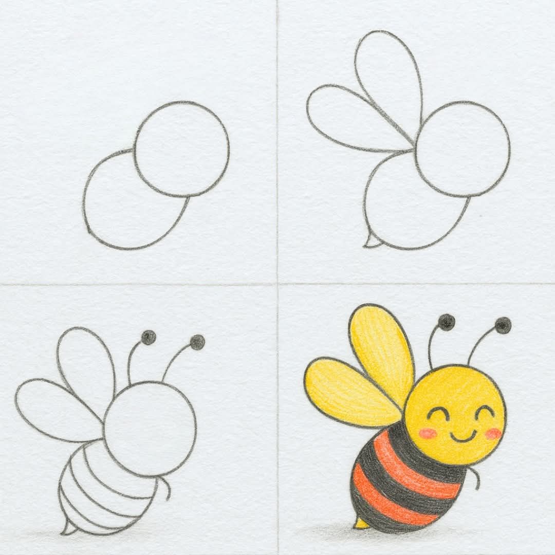 Desenhos de Abelha: Abelha fofa passo a passo para desenhar