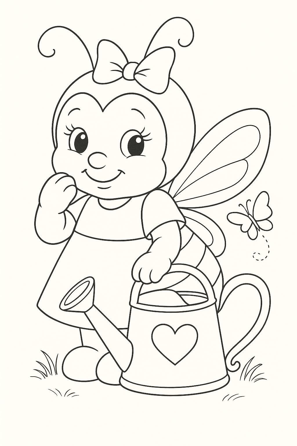 Desenhos de Abelha: Abelha fofa com regador para desenhar