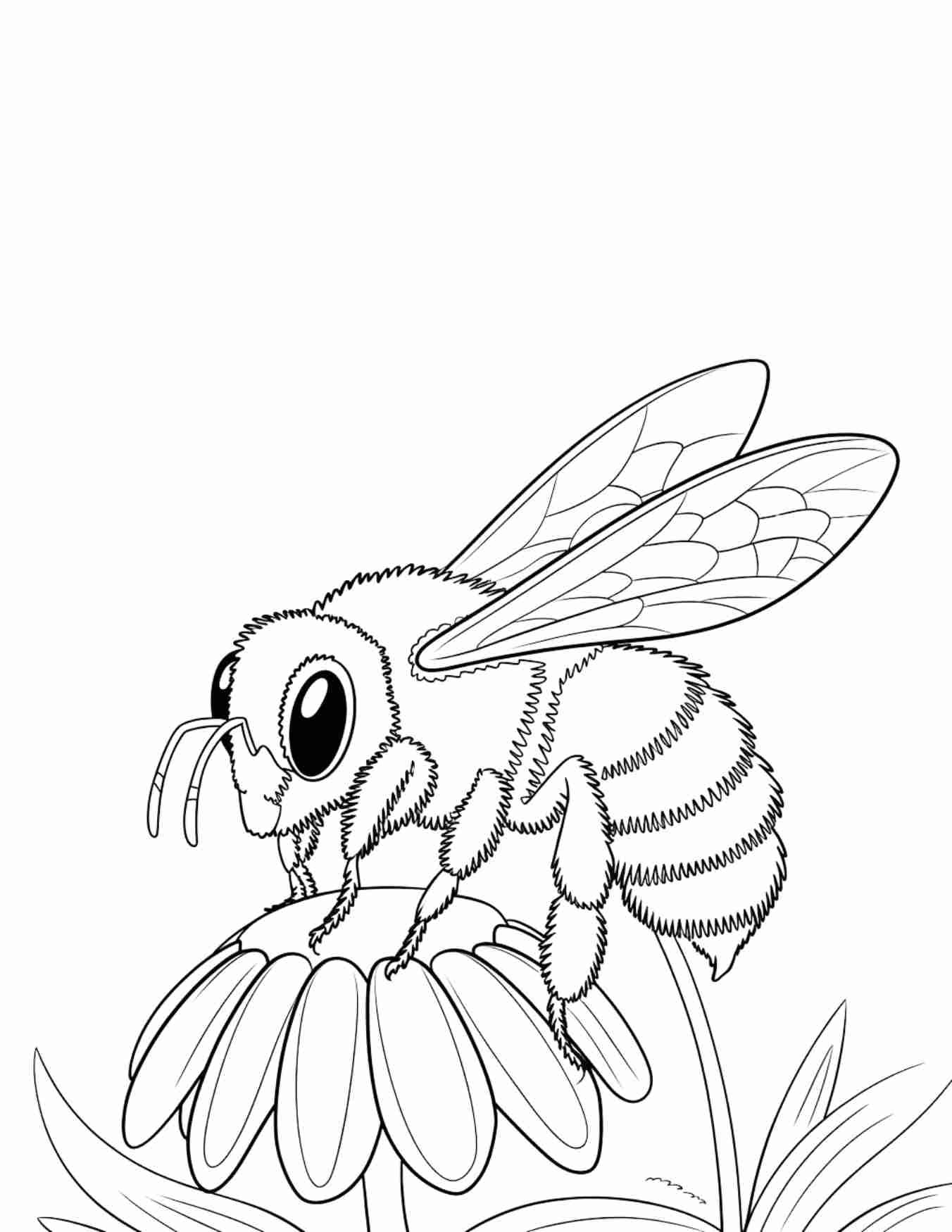 Desenhos de Abelha: Abelha fofa em flor para desenhar