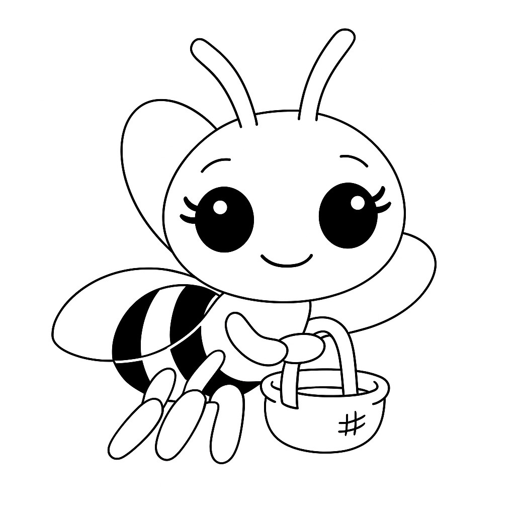 Desenhos de Abelha: Abelha fofa segurando uma cestinha